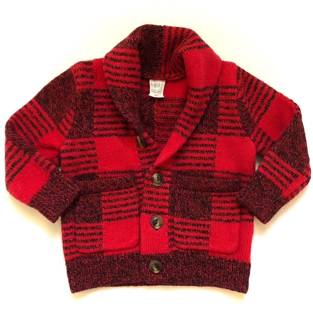 BabyGap | Button-Up Knit Sweater Red Plaid 12-18m